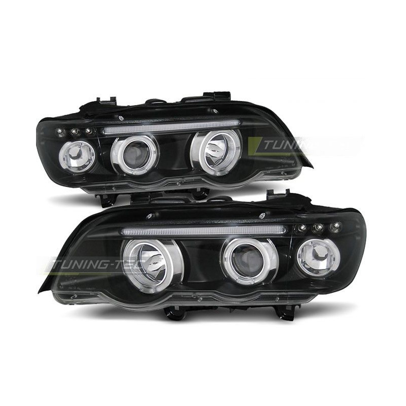 Phares Avant Angel Eyes BMW X5 E53 09 99 10 03 Noir