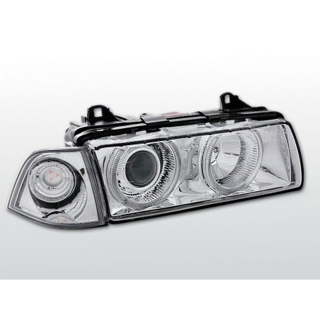 Phares Avant Angel Eyes BMW Serie 3 E36 Berline/Touring 12.90-08.99 Chrome