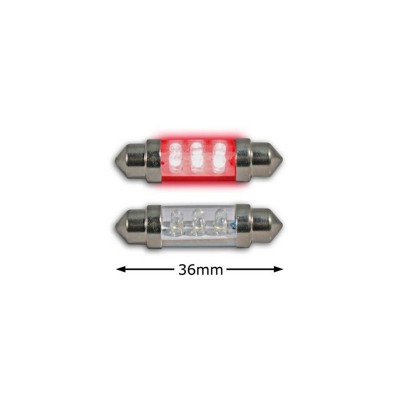 2 Ampoules navette à Leds rouge 36 mm