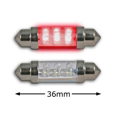 2 Ampoules navette à Leds rouge 36 mm
