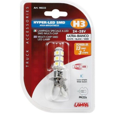 Ampoule H3 24/28V Hyper-Led Power 39 - 13 SMD PK22s