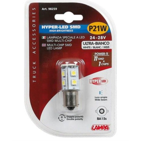 Ampoule P21W Led 24/28V Hyper-Led Power 11 SMD BA15s