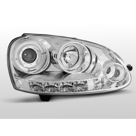 Phares Avant Angel Eyes Volkswagen Golf 5 10.03-09 Chrome Phares avant