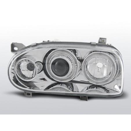 Phares Avant Angel Eyes Volkswagen Golf 3 09.91-08.97 Chrome Phares avant