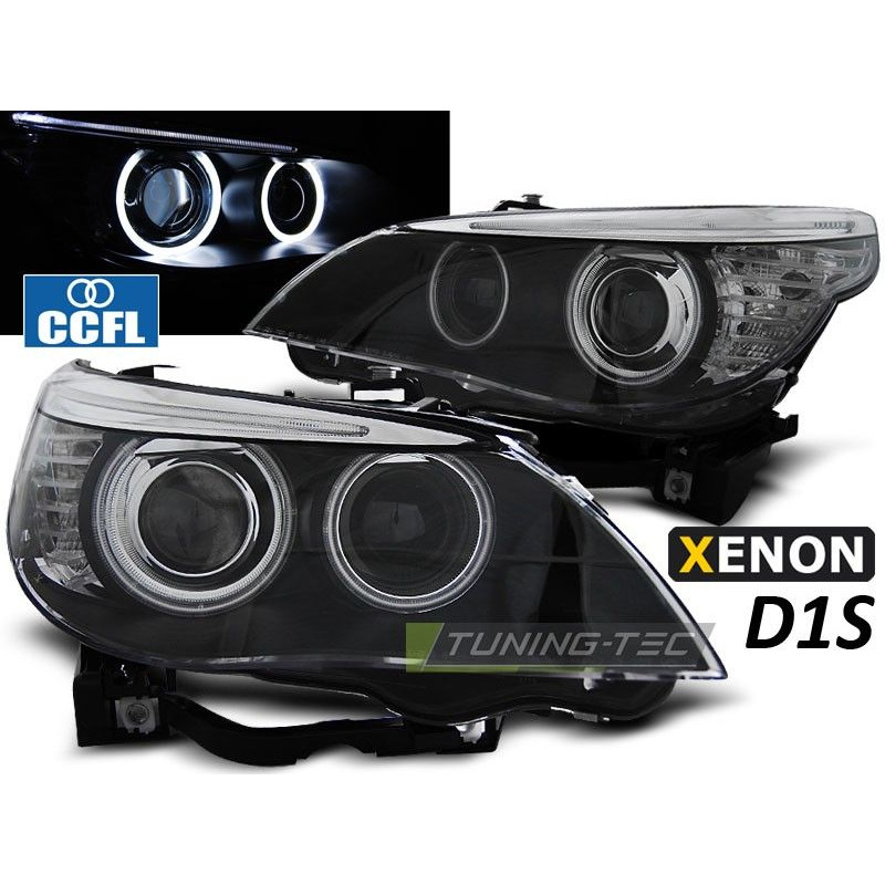 Phares Avant Angel Eyes CCFL HID Xénon D1S BMW E60/E61 05-07 Noir