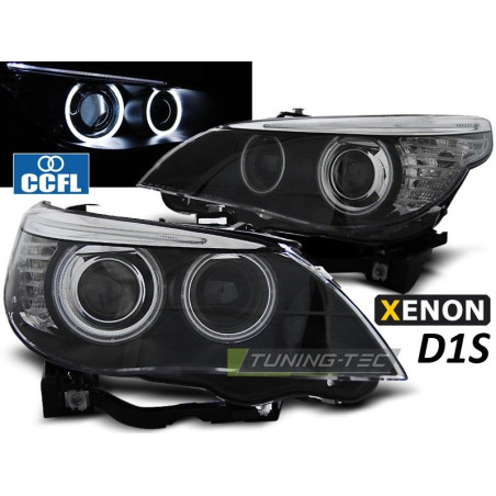 Phares Avant Angel Eyes CCFL HID Xénon D1S BMW E60/E61 05-07 Noir