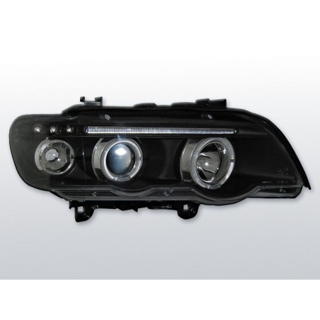 Phares Avant Angel Eyes BMW X5 E53 09.99-10.03 Noir