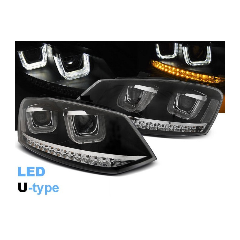 Phares Avant Noir LED Type U pour VW POLO 6R 09-03.14