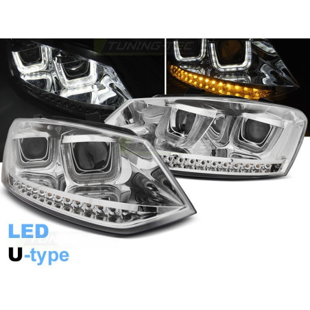 Phares Avant Noir LED Type U pour VW POLO 6R 09-03.14