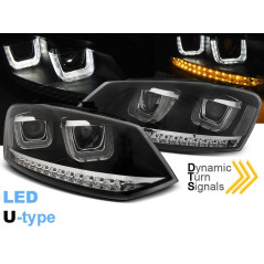 Phares Avant Noir LED Type U pour VW POLO 6R 09-03.14