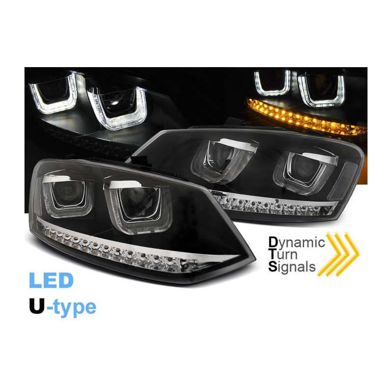 Phares Avant Noir LED Type U pour VW POLO 6R 09-03.14