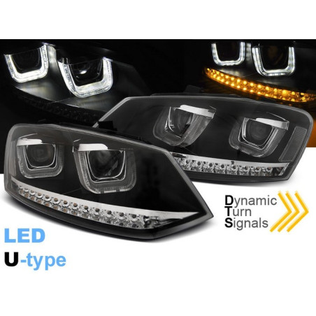 Phares Avant Noir LED Type U pour VW POLO 6R 09-03.14