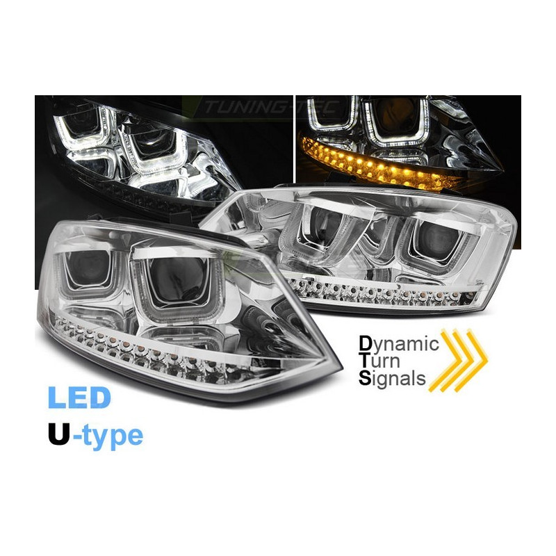 Phares Avant Noir LED Type U pour VW POLO 6R 09-03.14