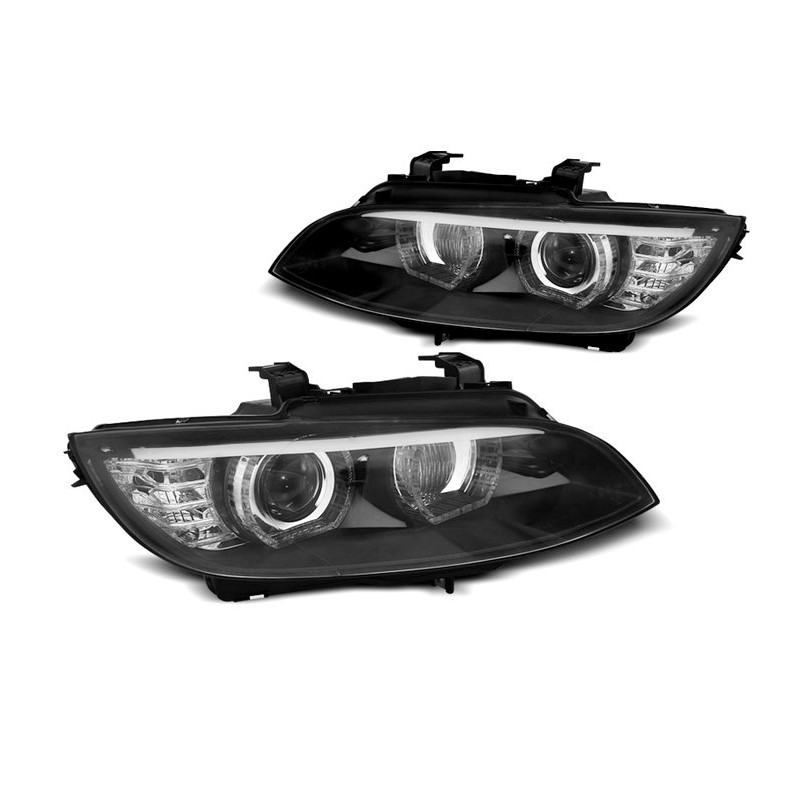 Phares Avant Angel Eyes Noir LED pour BMW E92/E93 06-10