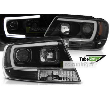 Frontscheinwerfer Tube Light Schwarz für Chrysler Jeep Grand Cherokee 99 - 05 LPCH24