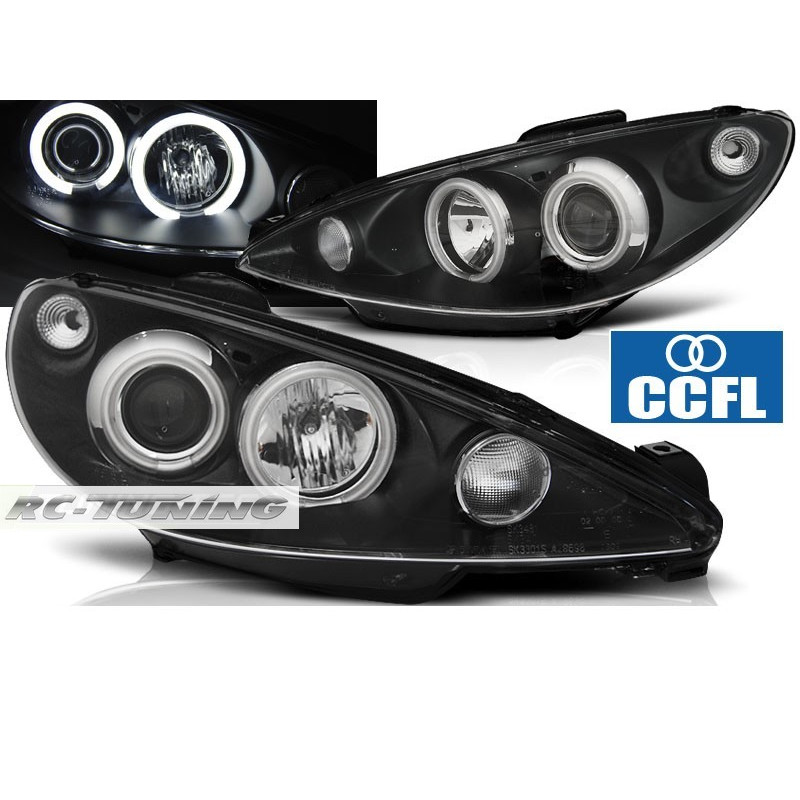 Phares Avant Angel Eyes H1/H1 Peugeot 206 02- Noir