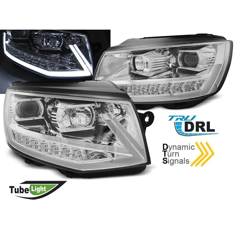 Phares Avant Tube Light Chrome, clignotants dynamiques pour VW T6 2015 Phares avant