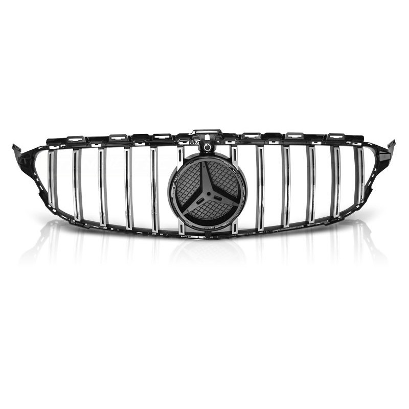 Chrom/glänzend schwarzer GTR-Look-Kühlergrill für Mercedes W205 14–18 GRME44