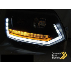 Black Tube Light Look T6 Front Headlights with Dynamic Turn Signals for VW T5 10-15