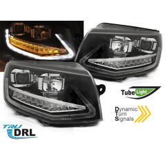 Phares Avant Tube Light LED SEQ DRL Noir, clignotants dynamiques pour VW T6 2015 Phares avant