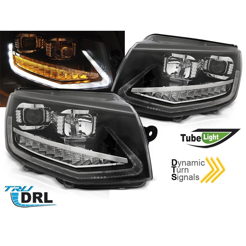 Frontscheinwerfer Tube Light LED SEQ DRL Schwarz, dynamische Blinker für VW T6 2015 LPVWS8