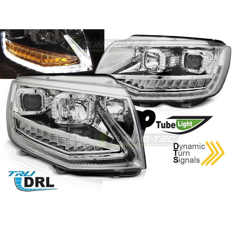 Frontscheinwerfer Tube Light LED SEQ DRL Chrom, dynamische Blinker für VW T6 2015 LPVWS7