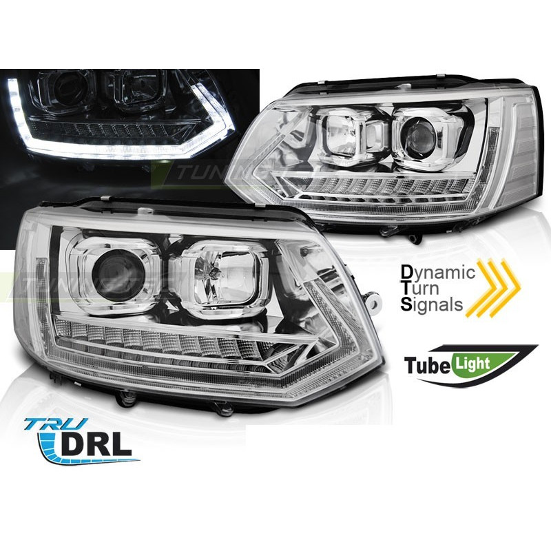 Vorderes Tube Light Chrom-Look T6-Scheinwerfer mit dynamischen Blinkern für VW T5 10-15 LPVWS5