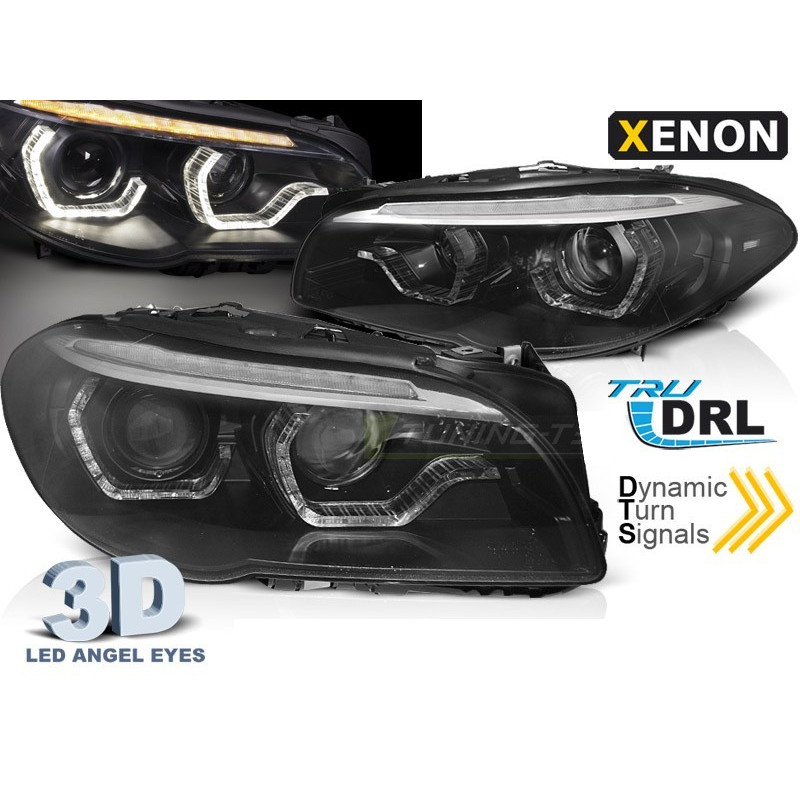 Phares avant Xénon Angel Eyes noir, Led DRL SEQ pour BMW F10/F11 10-13