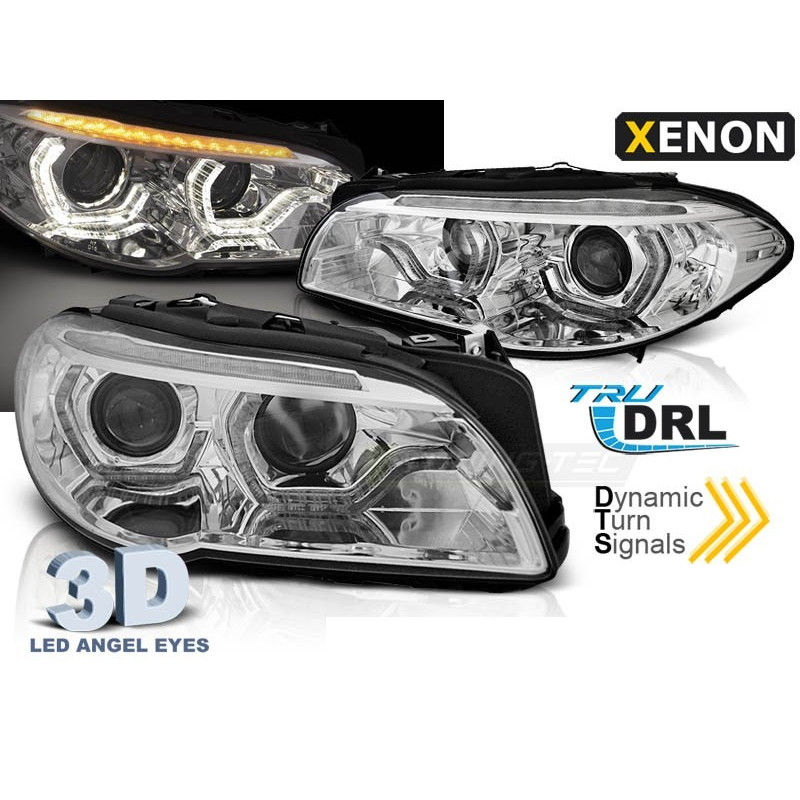 Phares avant Xénon Angel Eyes noir, Led DRL SEQ pour BMW F10/F11 10-13