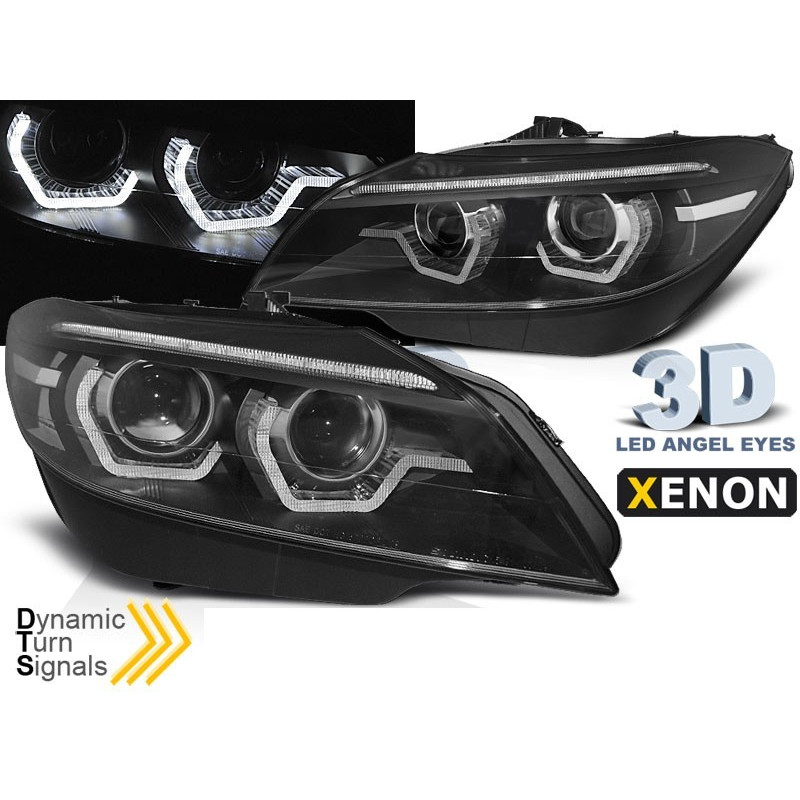 Phares avant Xénon Angel Eyes noir, Led DRL SEQ pour BMW F10/F11 10-13