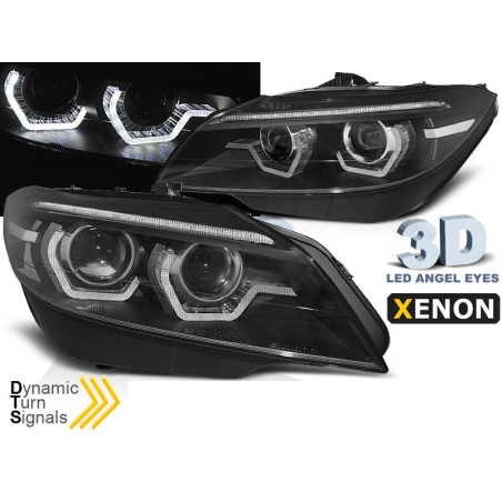 Phares avant Xénon Angel Eyes noir, Led DRL SEQ pour BMW F10/F11 10-13