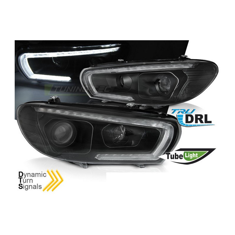 Phares avant LED Tube light noir DRL SEQ pour VW Scirocco 14-17