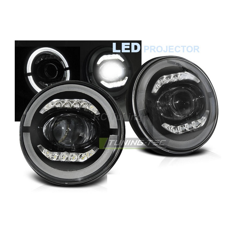 Angel Eye LED-Scheinwerfer in Schwarz für Chrysler Jeep Wrangler 96–18 LPCH28