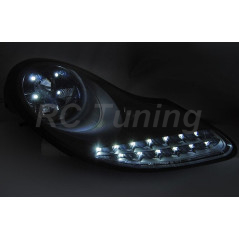 Matte Black Front Headlights with LED Turn Signals for Porsche 911 996 Boxster 986