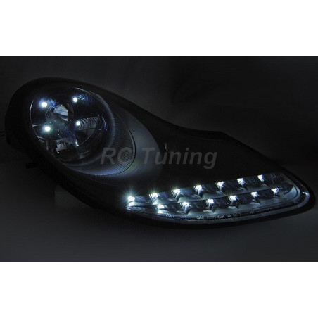 Matte Black Front Headlights with LED Turn Signals for Porsche 911 996 Boxster 986