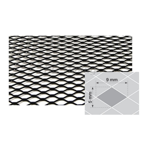 Black anodized aluminum grid 100 x 30 cm, mesh 9 x 5 mm