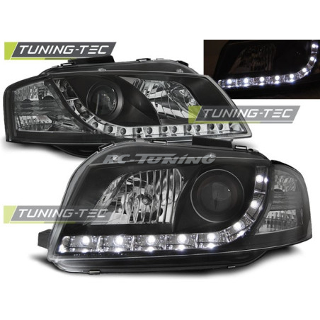 Daylight Front Headlights Black Background for Audi A3 8P 05.03-03.07