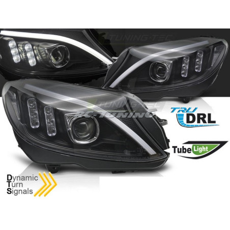 Frontscheinwerfer Tube Light LED schwarzer Hintergrund für Mercedes W205 14-18