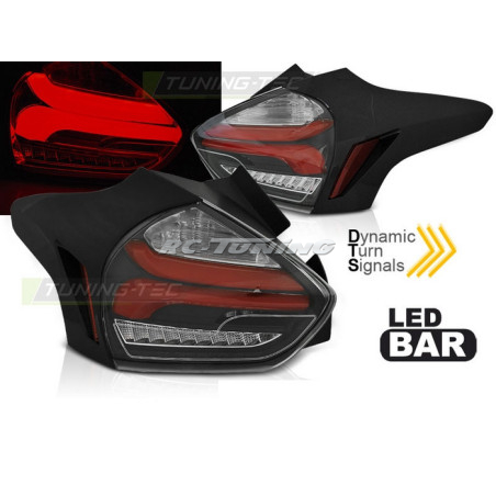 SEQ Black/Red LED Tail Lights for Ford Focus 3 15-18