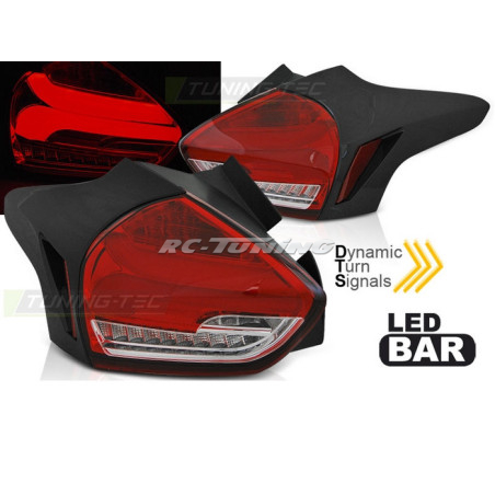 SEQ Red/White LED Tail Lights for Ford Focus 3 15-18