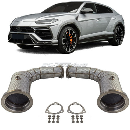 Racing stainless steel down pipe with sports catalytic converter + heat protection for Lamborghini URUS