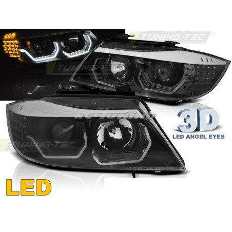 Black 3D LED Angel Eyes Headlights for BMW E90/E91 05-08