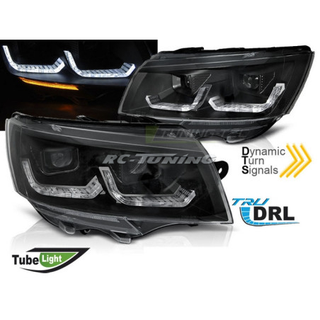 Front Headlights Tube Light Black DRL SEQ for VW T6.1 20-