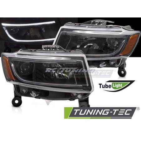 Black Tube Light Front Headlights for Chrysler Jeep Grand Cherokee 14-16